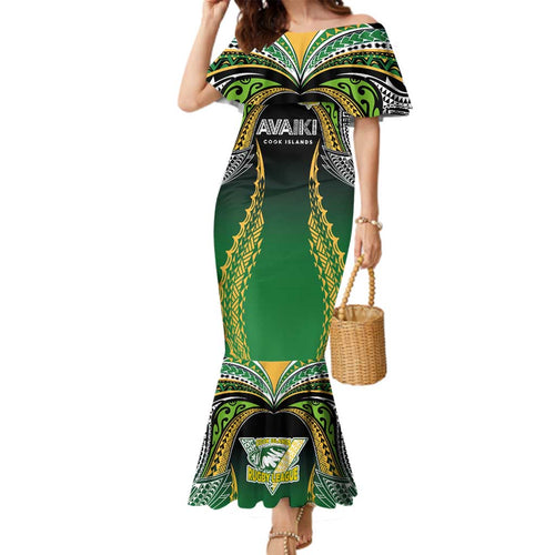 Custom Cook Islands Rugby League Family Matching Mermaid Dress and Hawaiian Shirt Avaiki Tatau Tribal Motifs Black Color - Aussie Hoodie