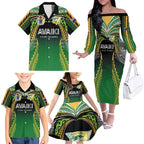 Custom Cook Islands Rugby League Family Matching Off The Shoulder Long Sleeve Dress and Hawaiian Shirt Avaiki Tatau Tribal Motifs Black Color - Aussie Hoodie
