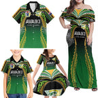 Custom Cook Islands Rugby League Family Matching Off Shoulder Maxi Dress and Hawaiian Shirt Avaiki Tatau Tribal Motifs Black Color - Aussie Hoodie