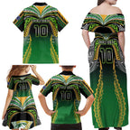Custom Cook Islands Rugby League Family Matching Off Shoulder Maxi Dress and Hawaiian Shirt Avaiki Tatau Tribal Motifs Black Color - Aussie Hoodie