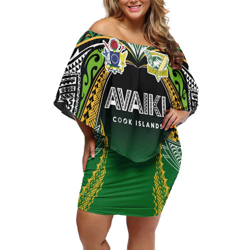 Custom Cook Islands Rugby League Family Matching Off Shoulder Short Dress and Hawaiian Shirt Avaiki Tatau Tribal Motifs Black Color - Aussie Hoodie