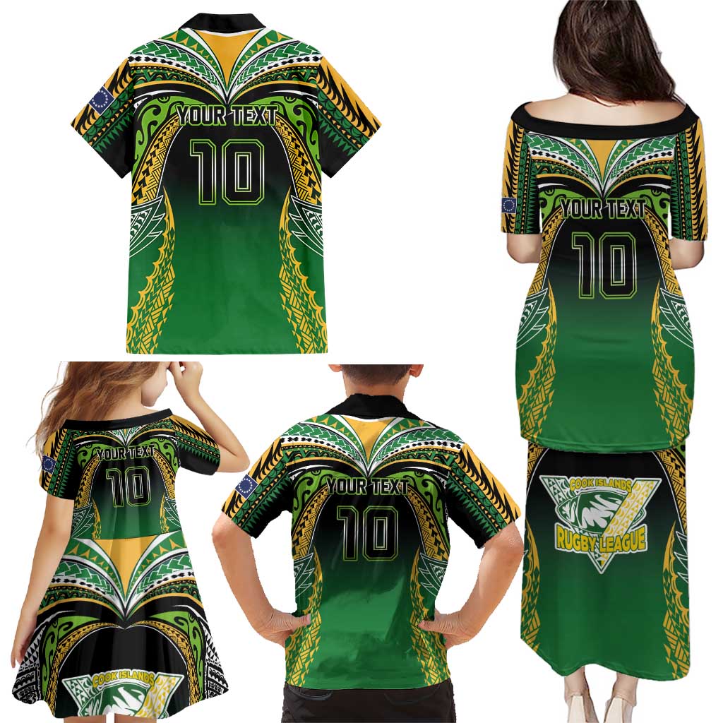 Custom Cook Islands Rugby League Family Matching Puletasi and Hawaiian Shirt Avaiki Tatau Tribal Motifs Black Color - Aussie Hoodie