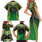 Custom Cook Islands Rugby League Family Matching Short Sleeve Bodycon Dress and Hawaiian Shirt Avaiki Tatau Tribal Motifs Black Color - Aussie Hoodie
