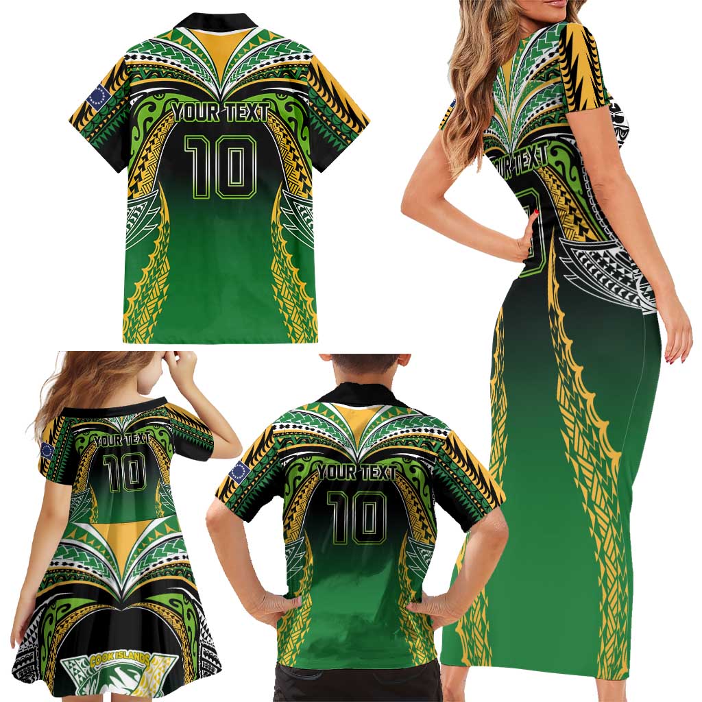 Custom Cook Islands Rugby League Family Matching Short Sleeve Bodycon Dress and Hawaiian Shirt Avaiki Tatau Tribal Motifs Black Color - Aussie Hoodie