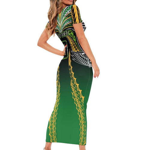 Custom Cook Islands Rugby League Family Matching Short Sleeve Bodycon Dress and Hawaiian Shirt Avaiki Tatau Tribal Motifs Black Color - Aussie Hoodie