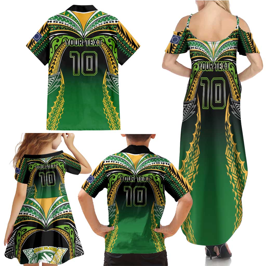 Custom Cook Islands Rugby League Family Matching Summer Maxi Dress and Hawaiian Shirt Avaiki Tatau Tribal Motifs Black Color - Aussie Hoodie