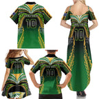 Custom Cook Islands Rugby League Family Matching Summer Maxi Dress and Hawaiian Shirt Avaiki Tatau Tribal Motifs Black Color - Aussie Hoodie