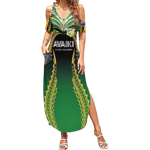 Custom Cook Islands Rugby League Family Matching Summer Maxi Dress and Hawaiian Shirt Avaiki Tatau Tribal Motifs Black Color - Aussie Hoodie