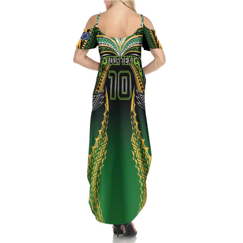 Custom Cook Islands Rugby League Family Matching Summer Maxi Dress and Hawaiian Shirt Avaiki Tatau Tribal Motifs Black Color - Aussie Hoodie
