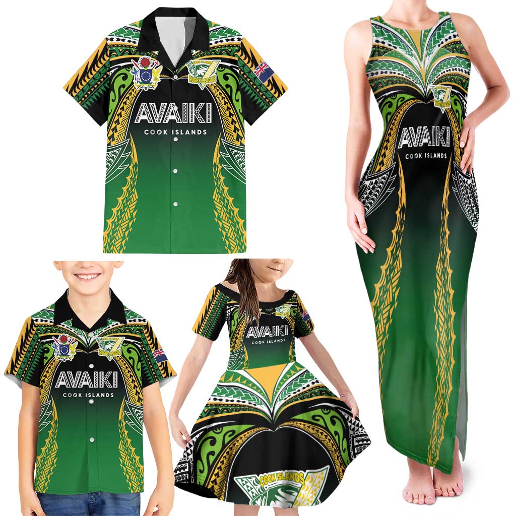 Custom Cook Islands Rugby League Family Matching Tank Maxi Dress and Hawaiian Shirt Avaiki Tatau Tribal Motifs Black Color - Aussie Hoodie