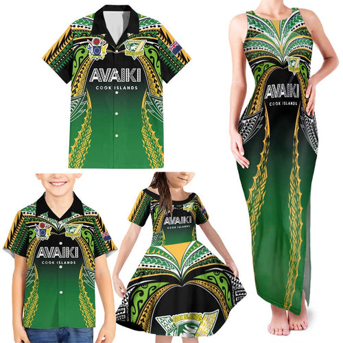 Custom Cook Islands Rugby League Family Matching Tank Maxi Dress and Hawaiian Shirt Avaiki Tatau Tribal Motifs Black Color - Aussie Hoodie