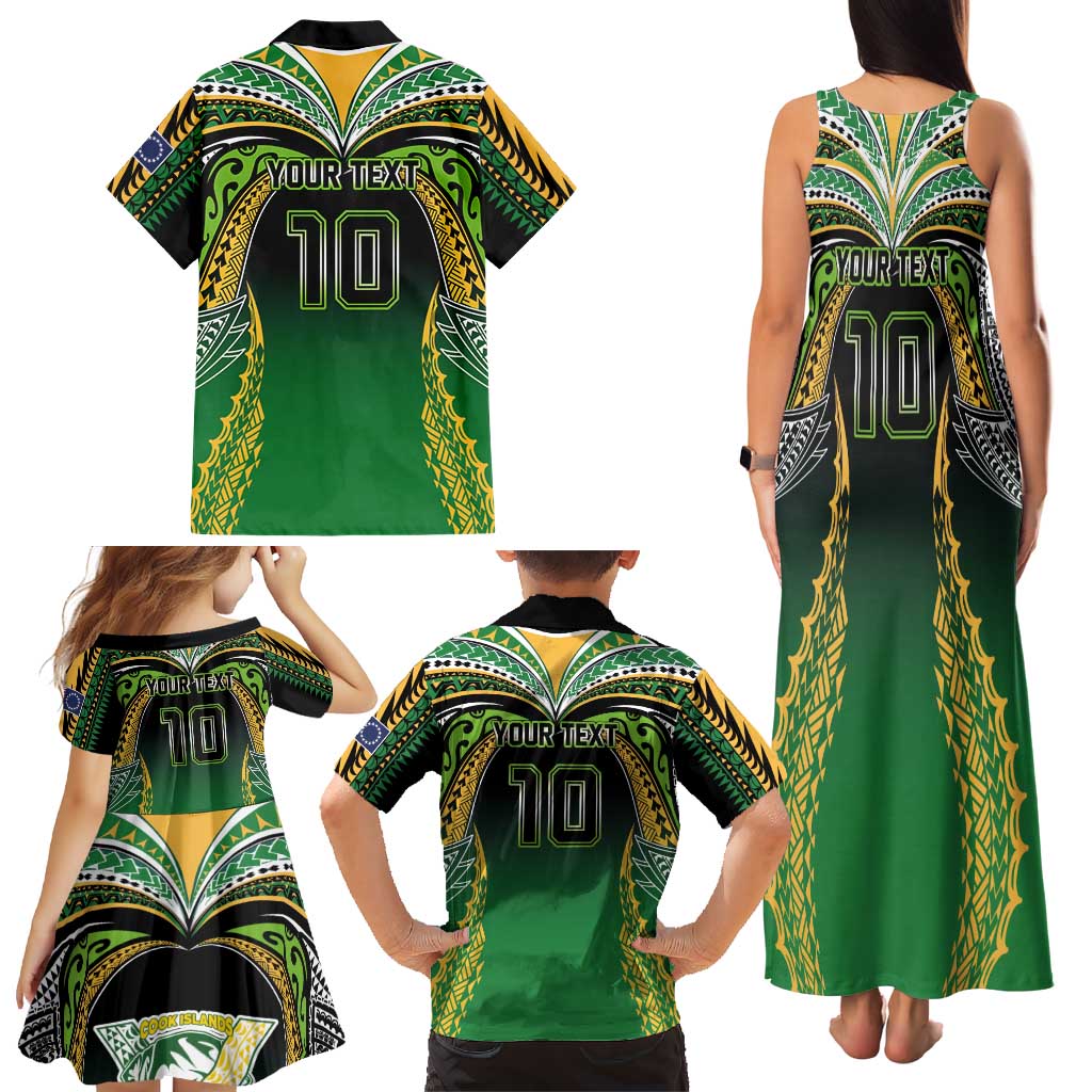 Custom Cook Islands Rugby League Family Matching Tank Maxi Dress and Hawaiian Shirt Avaiki Tatau Tribal Motifs Black Color - Aussie Hoodie