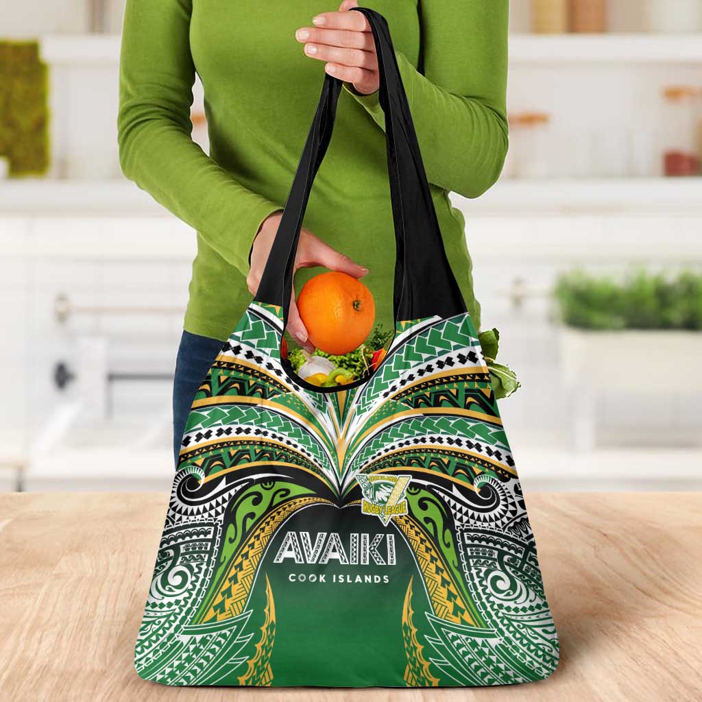 Cook Islands Rugby League Grocery Bag Avaiki Tatau Tribal Motifs Black Color - Aussie Hoodie