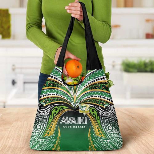 Cook Islands Rugby League Grocery Bag Avaiki Tatau Tribal Motifs Black Color - Aussie Hoodie