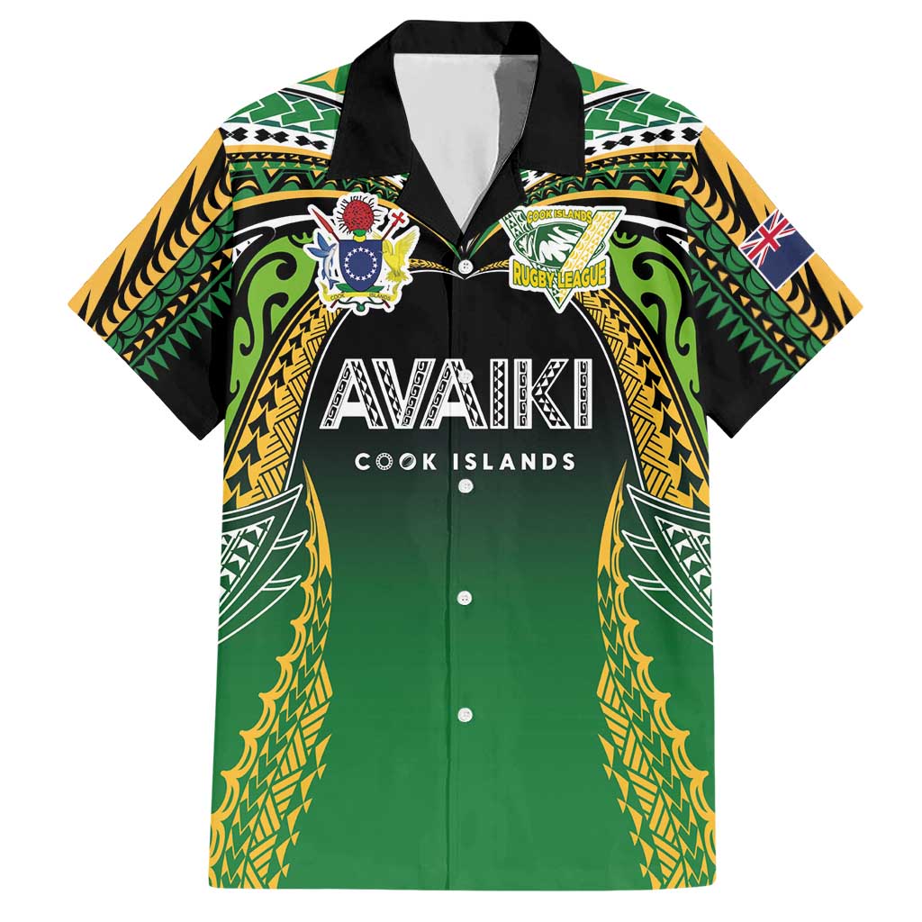 Custom Cook Islands Rugby League Hawaiian Shirt Avaiki Tatau Tribal Motifs Black Color - Aussie Hoodie