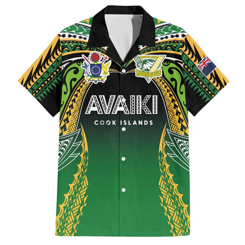 Custom Cook Islands Rugby League Hawaiian Shirt Avaiki Tatau Tribal Motifs Black Color - Aussie Hoodie