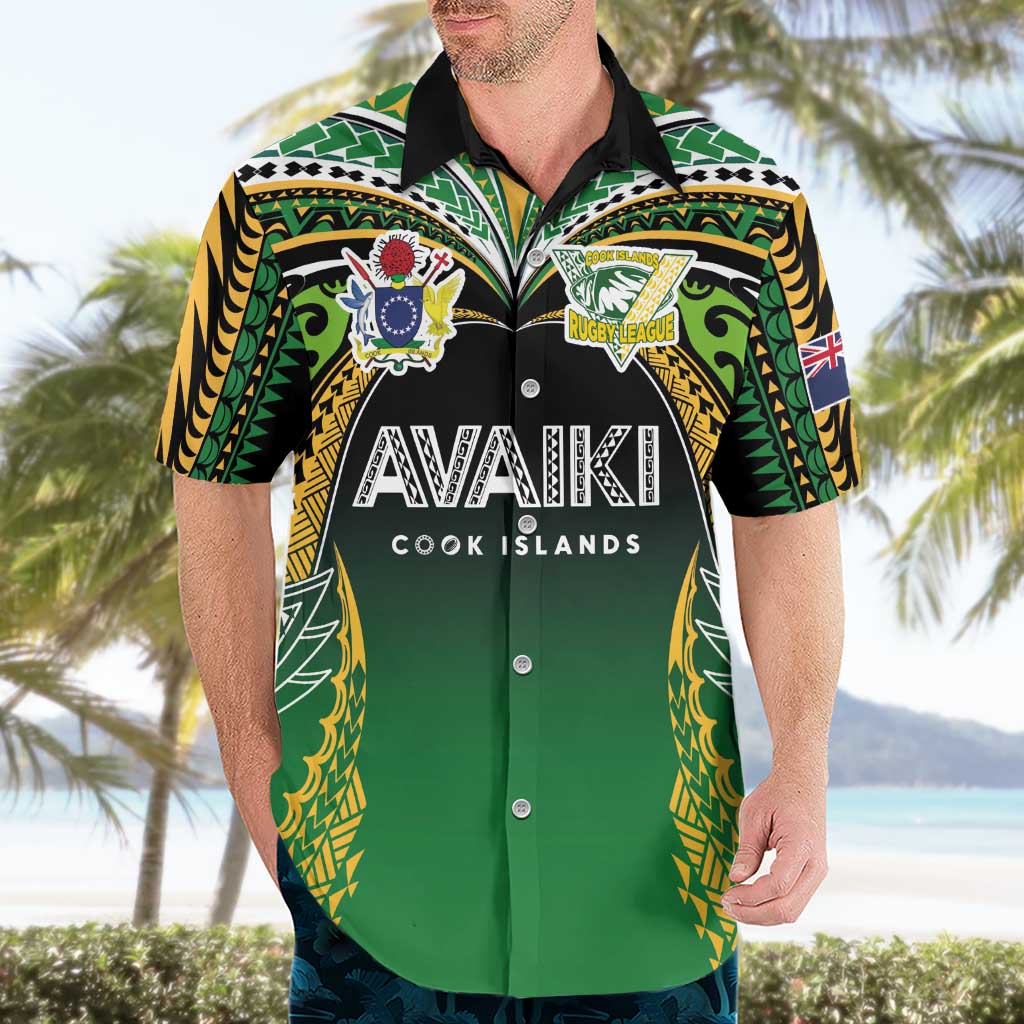 Custom Cook Islands Rugby League Hawaiian Shirt Avaiki Tatau Tribal Motifs Black Color - Aussie Hoodie