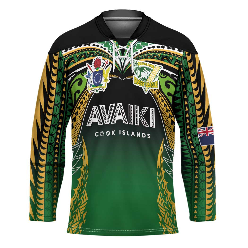 Custom Cook Islands Rugby League Hockey Jersey Avaiki Tatau Tribal Motifs Black Color - Aussie Hoodie