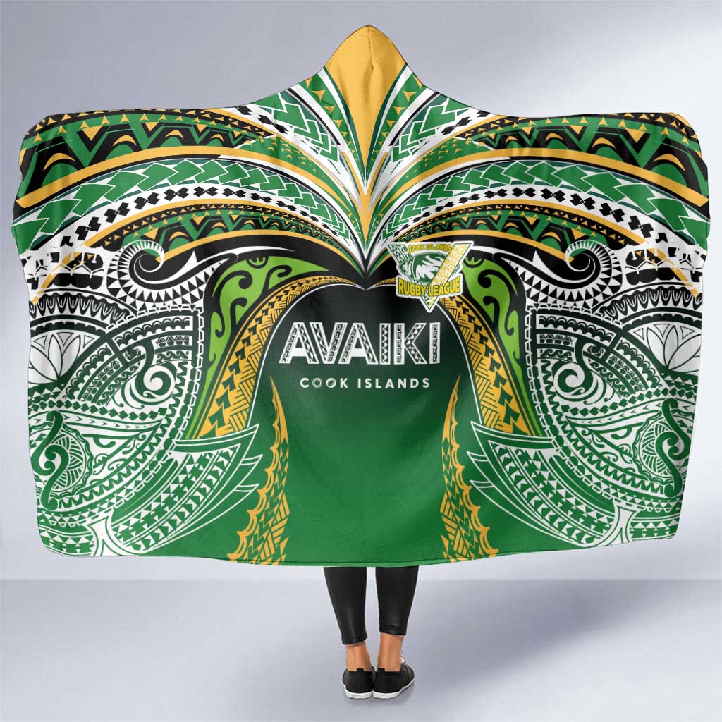 Cook Islands Rugby League Hooded Blanket Avaiki Tatau Tribal Motifs Black Color - Aussie Hoodie