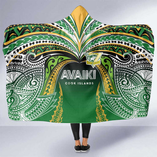 Cook Islands Rugby League Hooded Blanket Avaiki Tatau Tribal Motifs Black Color - Aussie Hoodie
