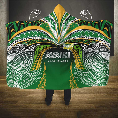 Cook Islands Rugby League Hooded Blanket Avaiki Tatau Tribal Motifs Black Color - Aussie Hoodie