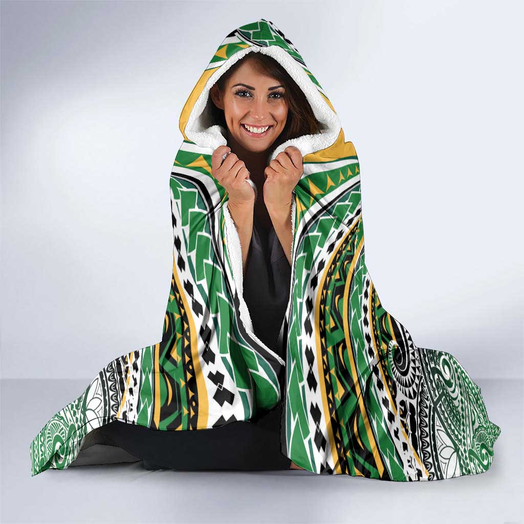 Cook Islands Rugby League Hooded Blanket Avaiki Tatau Tribal Motifs Black Color - Aussie Hoodie