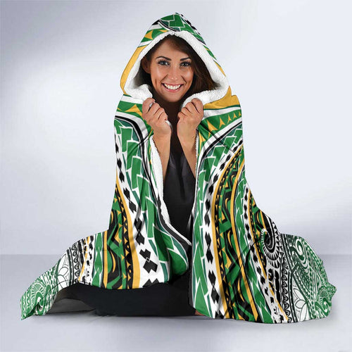 Cook Islands Rugby League Hooded Blanket Avaiki Tatau Tribal Motifs Black Color - Aussie Hoodie