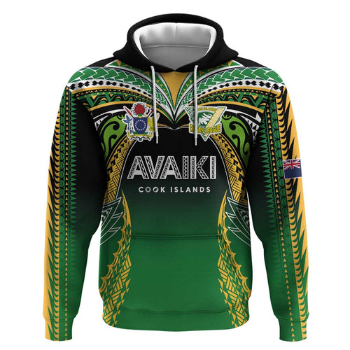 Custom Cook Islands Rugby League Hoodie Avaiki Tatau Tribal Motifs Black Color - Aussie Hoodie