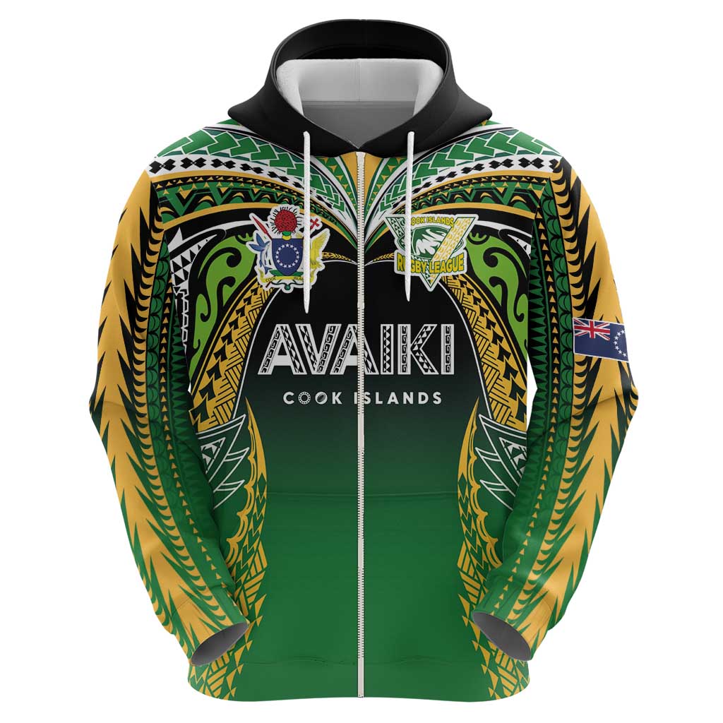 Custom Cook Islands Rugby League Hoodie Avaiki Tatau Tribal Motifs Black Color - Aussie Hoodie
