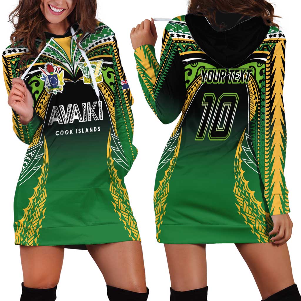 Custom Cook Islands Rugby League Hoodie Dress Avaiki Tatau Tribal Motifs Black Color - Aussie Hoodie