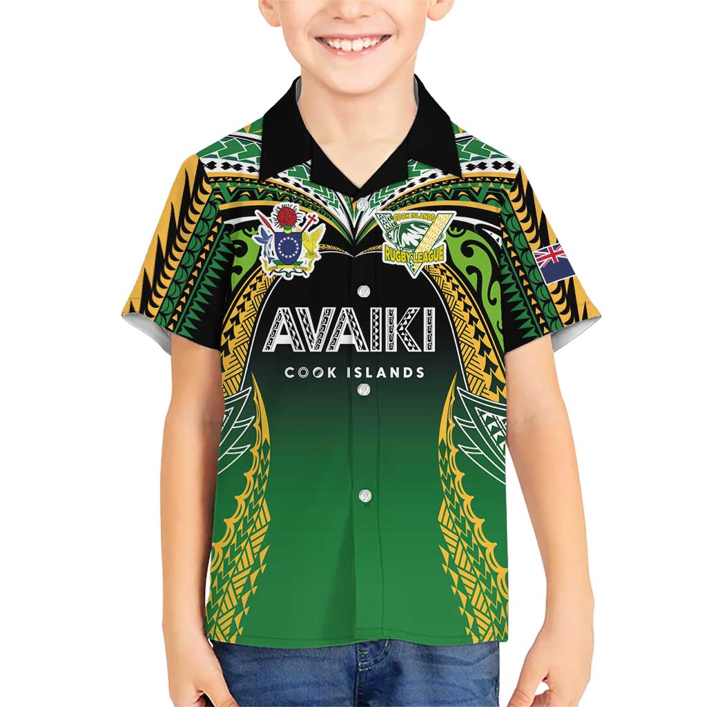 Custom Cook Islands Rugby League Kid Hawaiian Shirt Avaiki Tatau Tribal Motifs Black Color - Aussie Hoodie