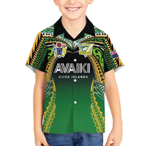Custom Cook Islands Rugby League Kid Hawaiian Shirt Avaiki Tatau Tribal Motifs Black Color - Aussie Hoodie