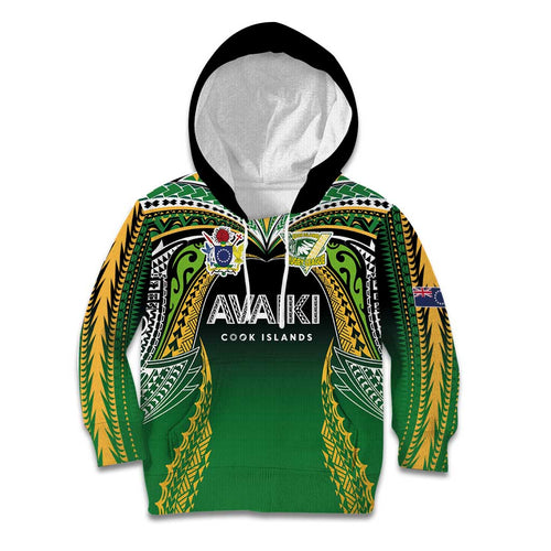 Custom Cook Islands Rugby League Kid Hoodie Avaiki Tatau Tribal Motifs Black Color - Aussie Hoodie