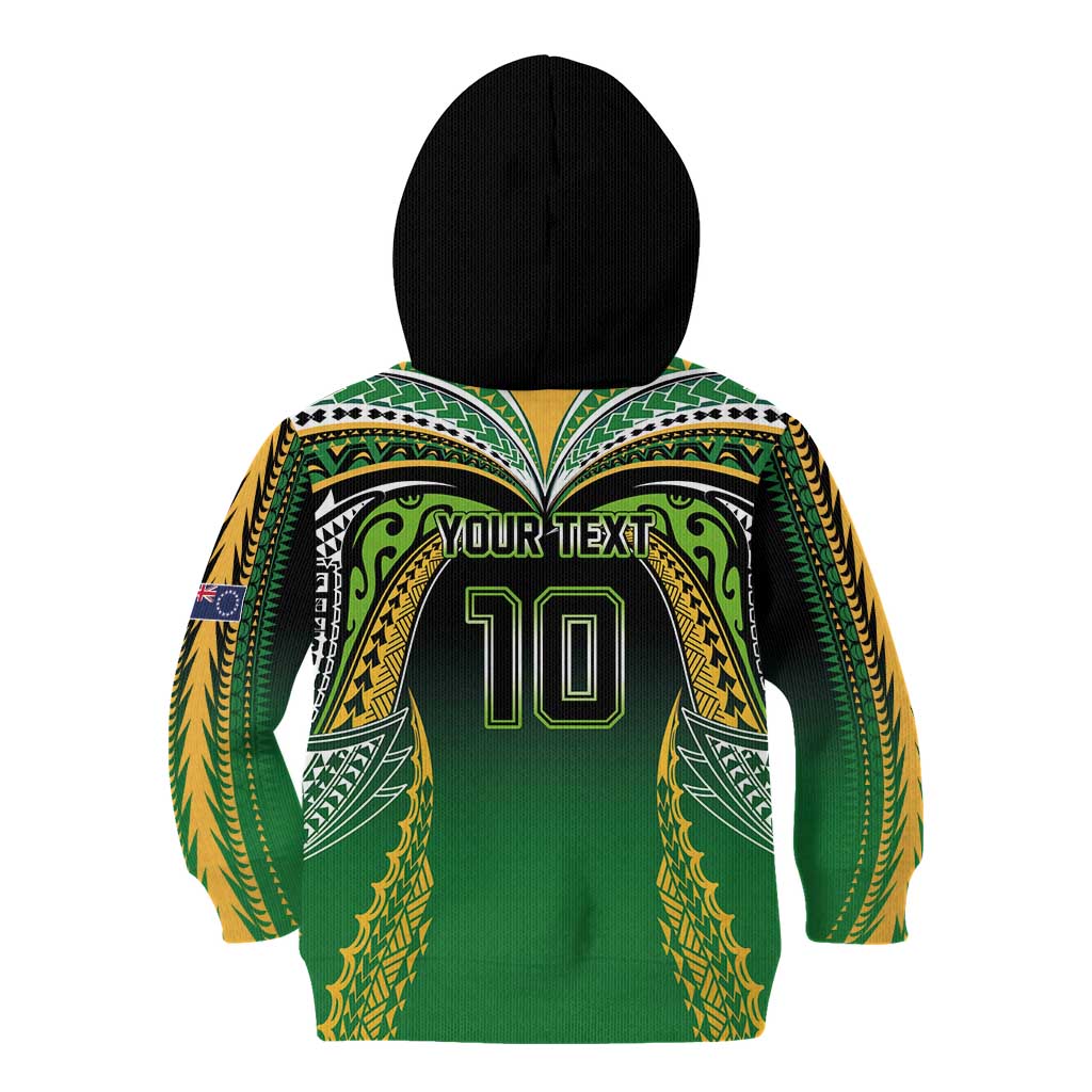 Custom Cook Islands Rugby League Kid Hoodie Avaiki Tatau Tribal Motifs Black Color - Aussie Hoodie
