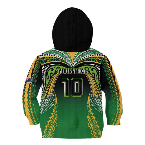 Custom Cook Islands Rugby League Kid Hoodie Avaiki Tatau Tribal Motifs Black Color - Aussie Hoodie