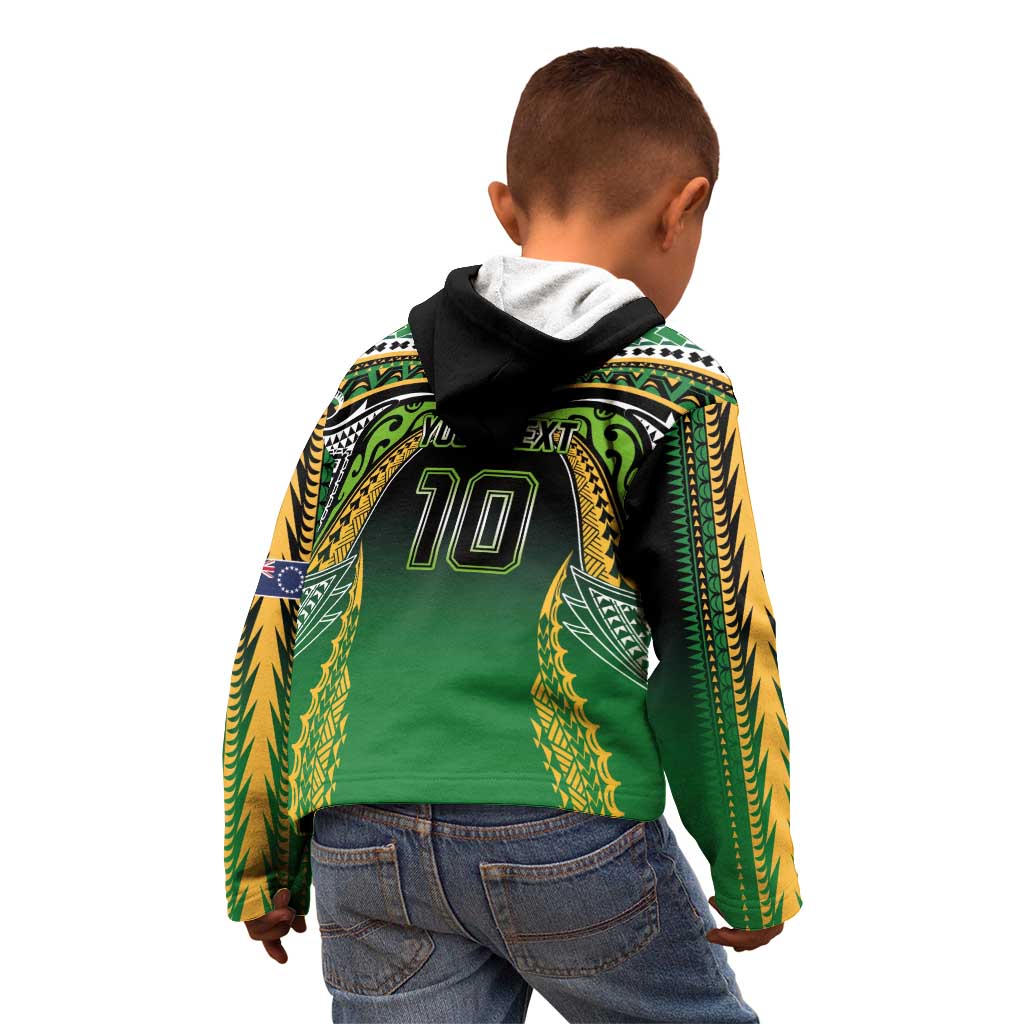 Custom Cook Islands Rugby League Kid Hoodie Avaiki Tatau Tribal Motifs Black Color - Aussie Hoodie