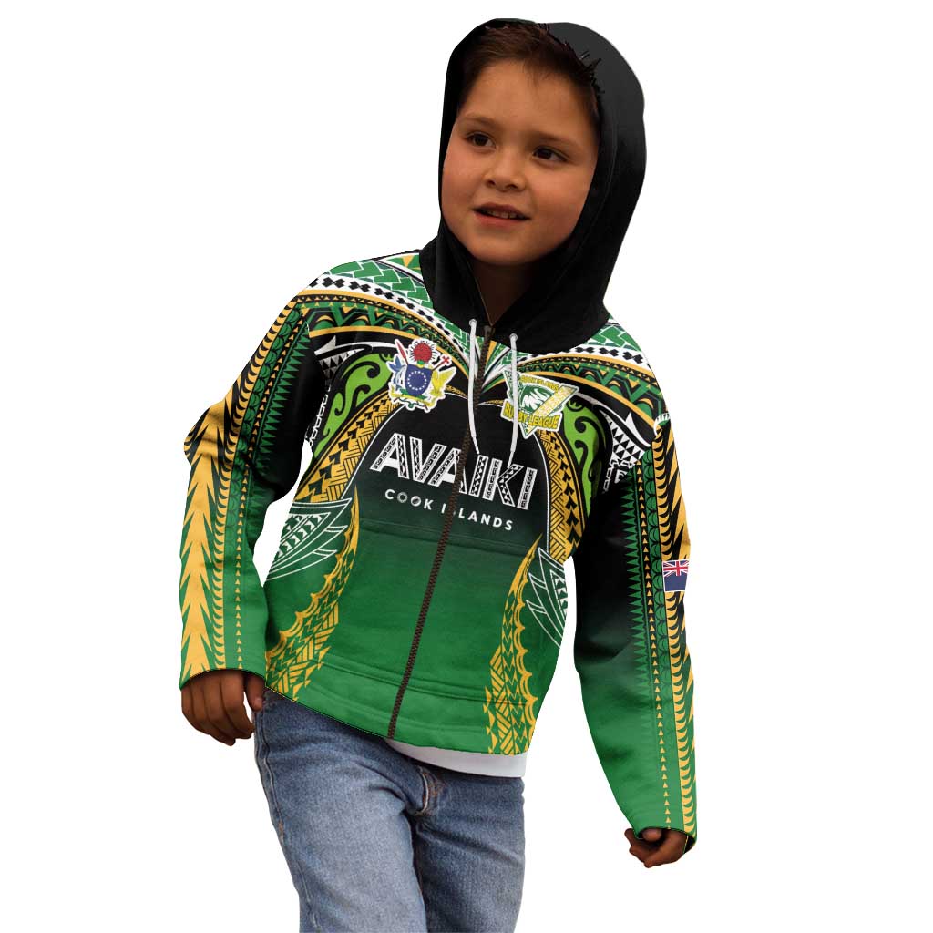 Custom Cook Islands Rugby League Kid Hoodie Avaiki Tatau Tribal Motifs Black Color - Aussie Hoodie