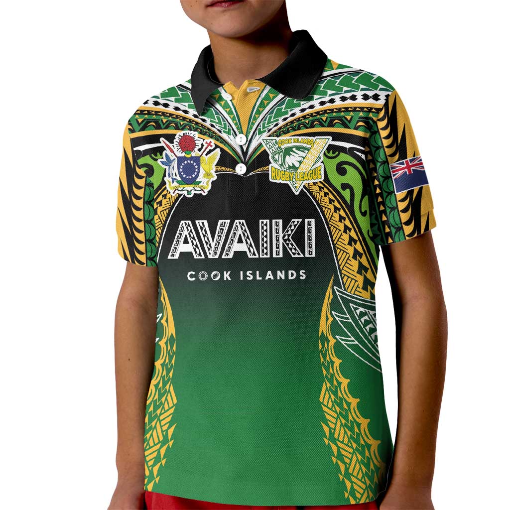 Custom Cook Islands Rugby League Kid Polo Shirt Avaiki Tatau Tribal Motifs Black Color - Aussie Hoodie