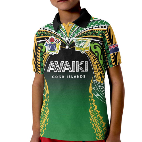 Custom Cook Islands Rugby League Kid Polo Shirt Avaiki Tatau Tribal Motifs Black Color - Aussie Hoodie