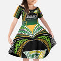 Custom Cook Islands Rugby League Kid Short Sleeve Dress Avaiki Tatau Tribal Motifs Black Color - Aussie Hoodie