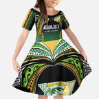 Custom Cook Islands Rugby League Kid Short Sleeve Dress Avaiki Tatau Tribal Motifs Black Color - Aussie Hoodie