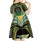 Custom Cook Islands Rugby League Kid Short Sleeve Dress Avaiki Tatau Tribal Motifs Black Color - Aussie Hoodie