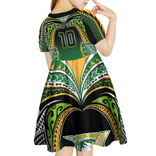 Custom Cook Islands Rugby League Kid Short Sleeve Dress Avaiki Tatau Tribal Motifs Black Color - Aussie Hoodie