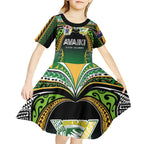 Custom Cook Islands Rugby League Kid Short Sleeve Dress Avaiki Tatau Tribal Motifs Black Color - Aussie Hoodie
