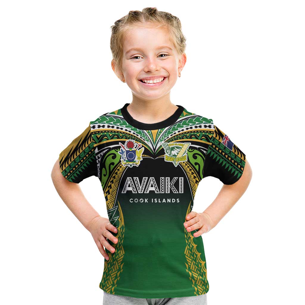 Custom Cook Islands Rugby League Kid T Shirt Avaiki Tatau Tribal Motifs Black Color - Aussie Hoodie