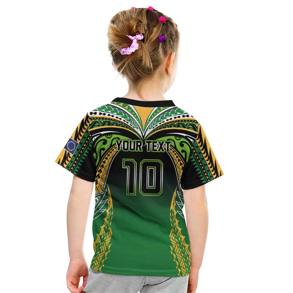 Custom Cook Islands Rugby League Kid T Shirt Avaiki Tatau Tribal Motifs Black Color - Aussie Hoodie