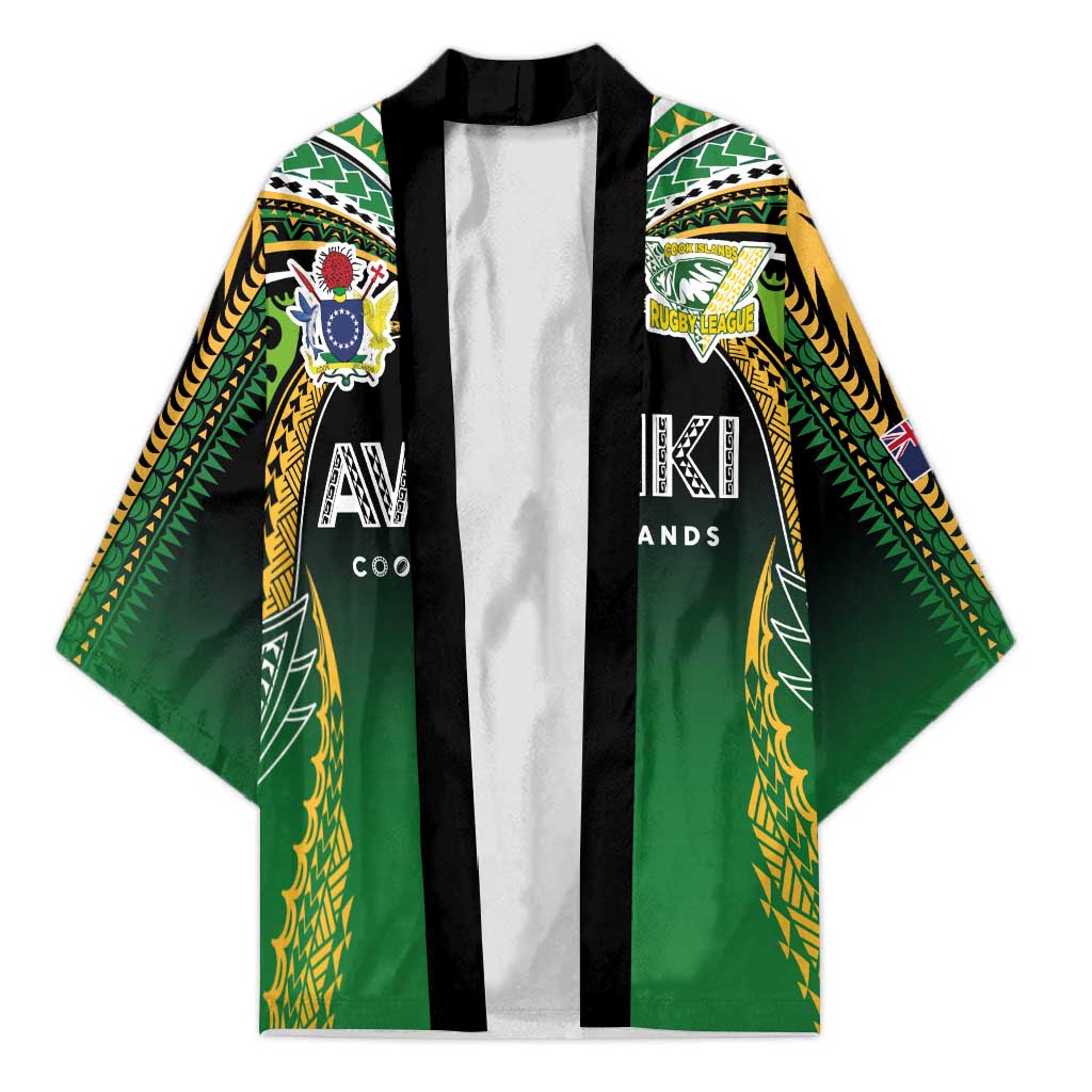 Custom Cook Islands Rugby League Kimono Avaiki Tatau Tribal Motifs Black Color - Aussie Hoodie