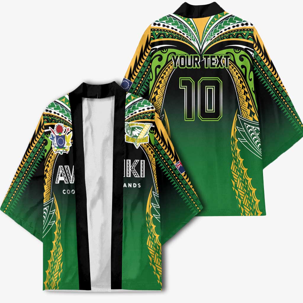 Custom Cook Islands Rugby League Kimono Avaiki Tatau Tribal Motifs Black Color - Aussie Hoodie