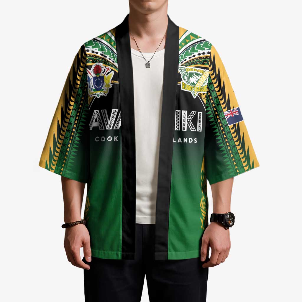 Custom Cook Islands Rugby League Kimono Avaiki Tatau Tribal Motifs Black Color - Aussie Hoodie