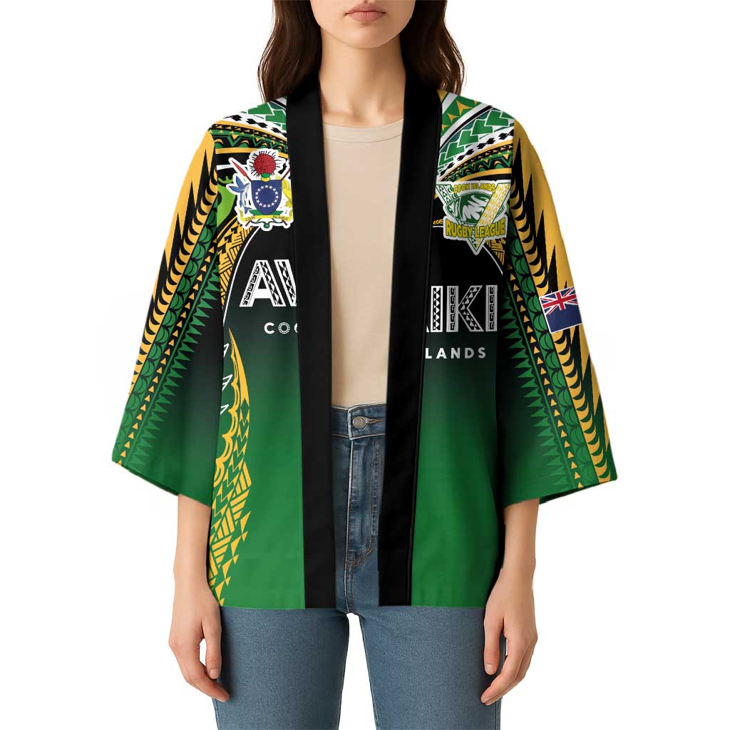 Custom Cook Islands Rugby League Kimono Avaiki Tatau Tribal Motifs Black Color - Aussie Hoodie